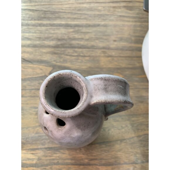 Signed J. Borrem Handmade Ceramic Jug Vase with Handle Abstract Black Design - Picture 3 of 5